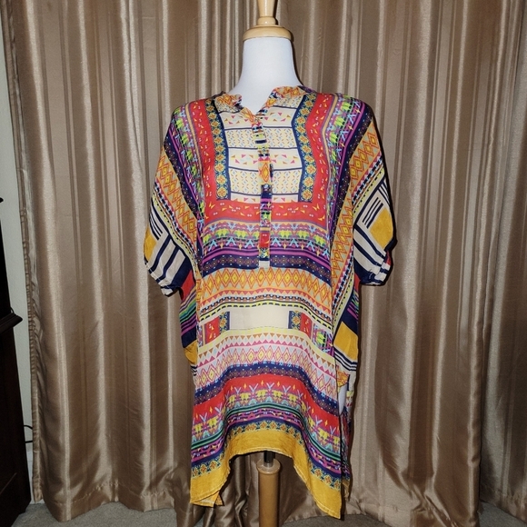 Johnny Was Woman's Brenda Multi colored Tunic Blouse  Size Large - Picture 1 of 8